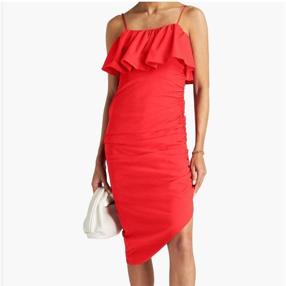 Cinq A Sept Christa Red Midi Ruffle Dress 6 Silk Blend